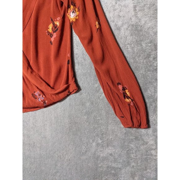 🍑MOSSIMO Bohemian Style 100% Rayon Women Floral Surplice Burnt Orange X-SMALL - Picture 9 of 12